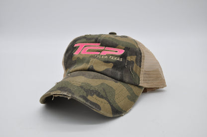 TCP Distressed Camo Ponytail Hat (Tan Mesh)