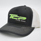 TCP Black Hat with Lime Green Embroidered Logo (White Mesh)