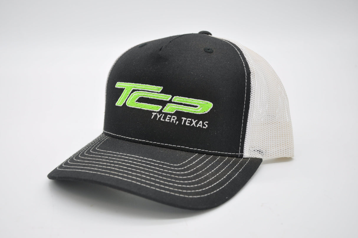 TCP Black Hat with Lime Green Embroidered Logo (White Mesh) TCP Pro Racing Apparel